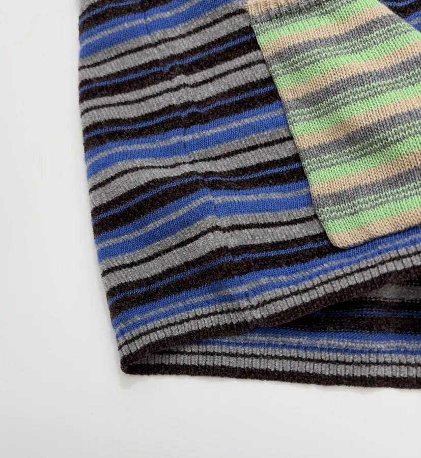 Blue and Green Striped Contrast-Pocket Cardigan in Blue and Green, product view 10