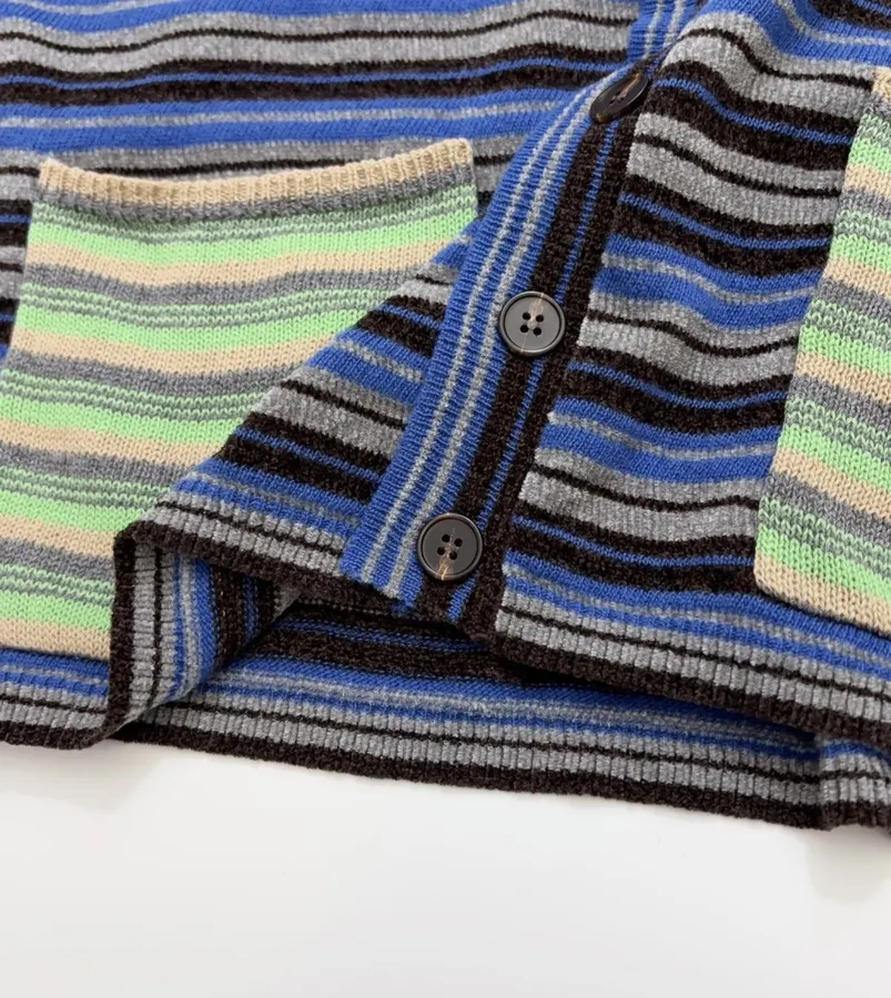 Blue and Green Striped Contrast-Pocket Cardigan in Blue and Green, product view 11