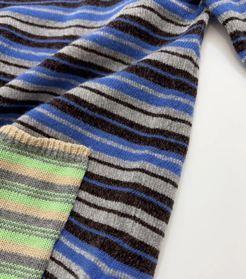 Blue and Green Striped Contrast-Pocket Cardigan in Blue and Green, product view 12