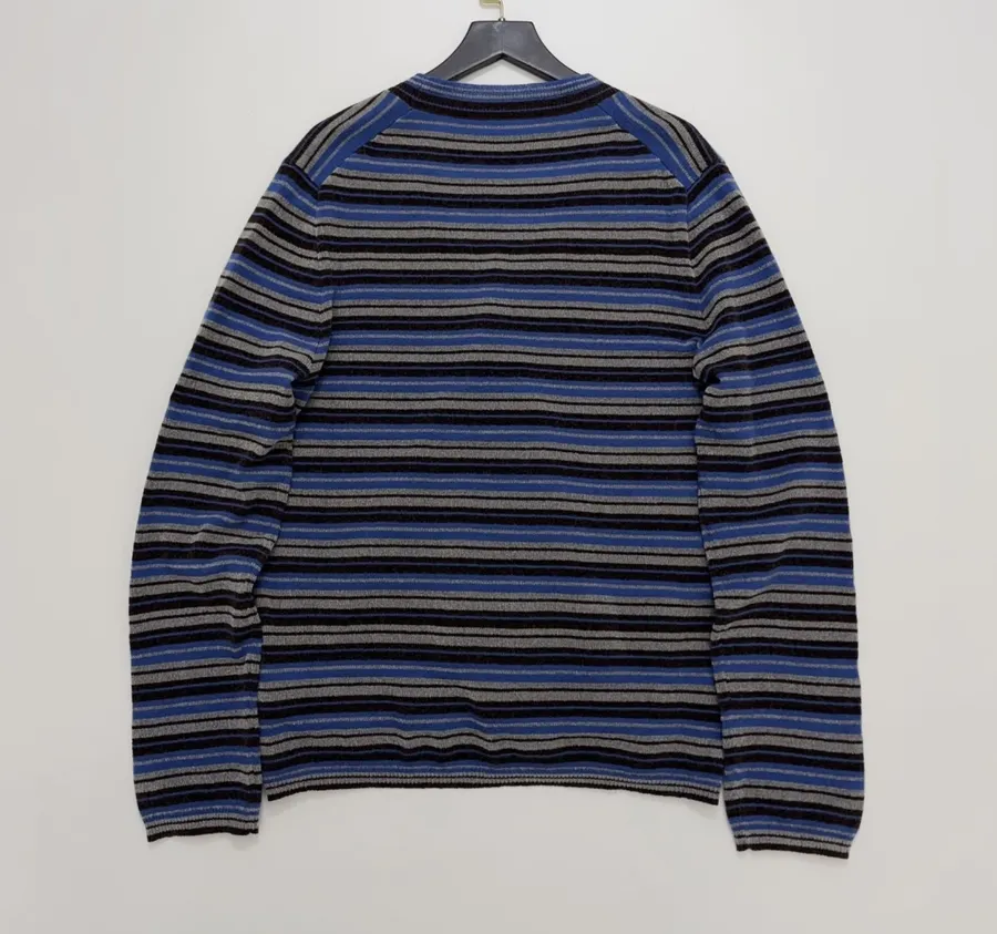Blue and Green Striped Contrast-Pocket Cardigan in Blue and Green, product view 14