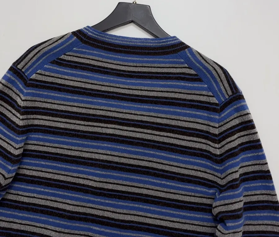Blue and Green Striped Contrast-Pocket Cardigan in Blue and Green, product view 15