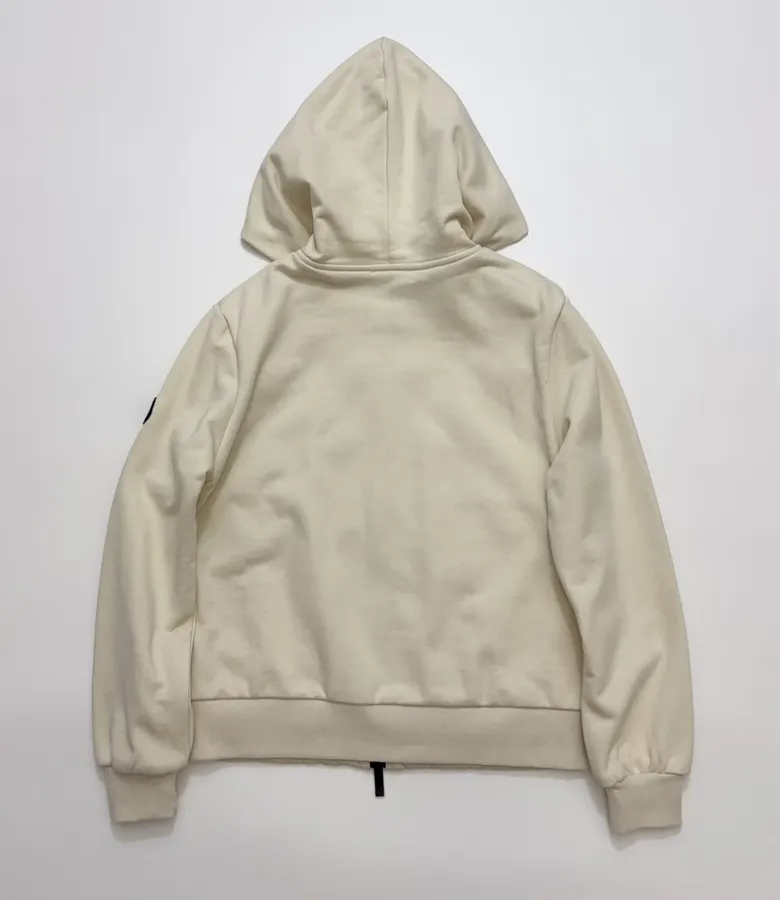 Beige Hooded Quilted Cotton Jacket | Hooded Casual Short Jacket with Sweatshirt Sleeves and Diamond Stitching in Ivory, product view 13