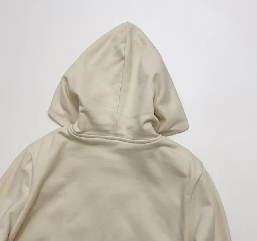 Beige Hooded Quilted Cotton Jacket | Hooded Casual Short Jacket with Sweatshirt Sleeves and Diamond Stitching in Ivory, product view 14
