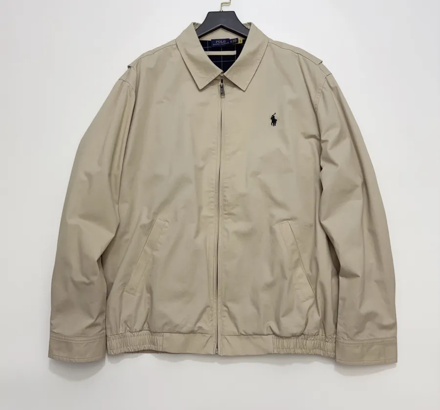 Polo Ralph Lauren 米色棉质翻领拉链哈灵顿夹克，米色，产品主图