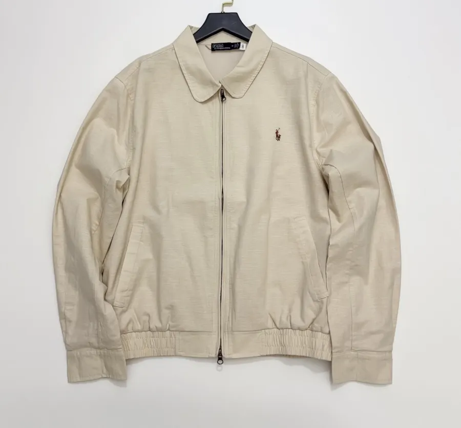 Polo Ralph Lauren 米白色翻领拉链哈灵顿夹克，象牙白，产品主图