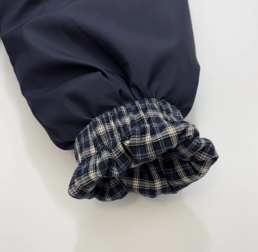 藏青色抽褶保暖短夹克，藏青色，商品图 7