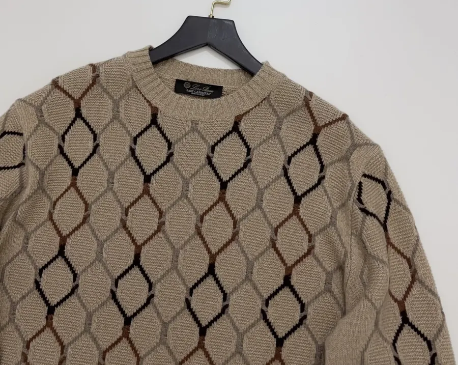 Loro Piana Jacquard knit wool crewneck top in As Shown, product view 02