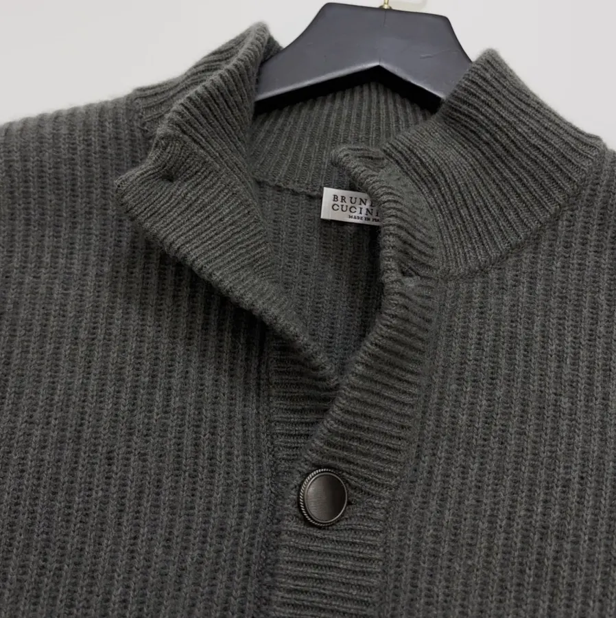 Brunello Cucinelli Collarless button-front ribbed knit cardigan in As Shown, product view 05