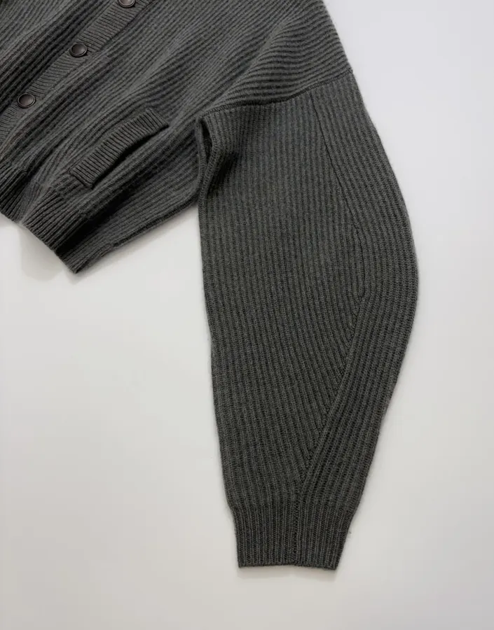 Brunello Cucinelli Collarless button-front ribbed knit cardigan in As Shown, product view 06