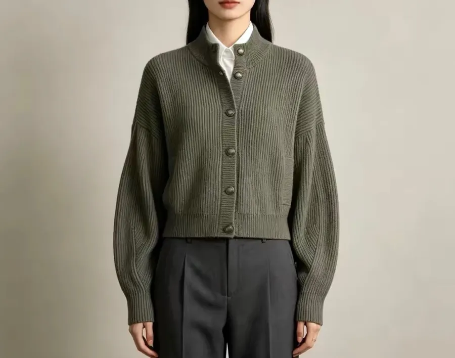 Brunello Cucinelli Collarless button-front ribbed knit cardigan in As Shown, product view 18