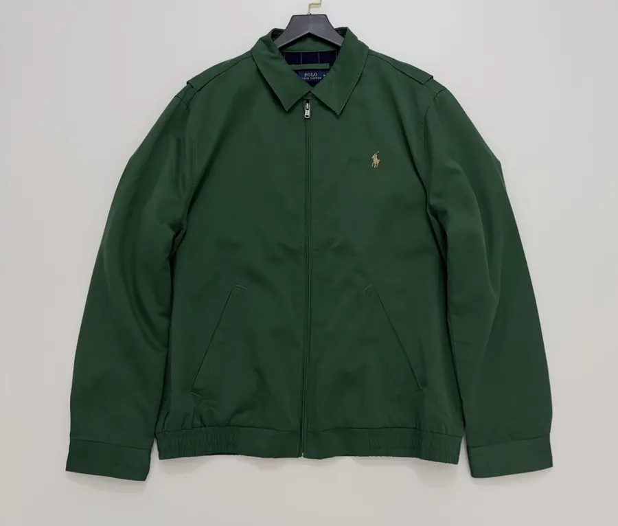 Polo Ralph Lauren Green Cotton Collared Zip Harrington Jacket in Green, product view