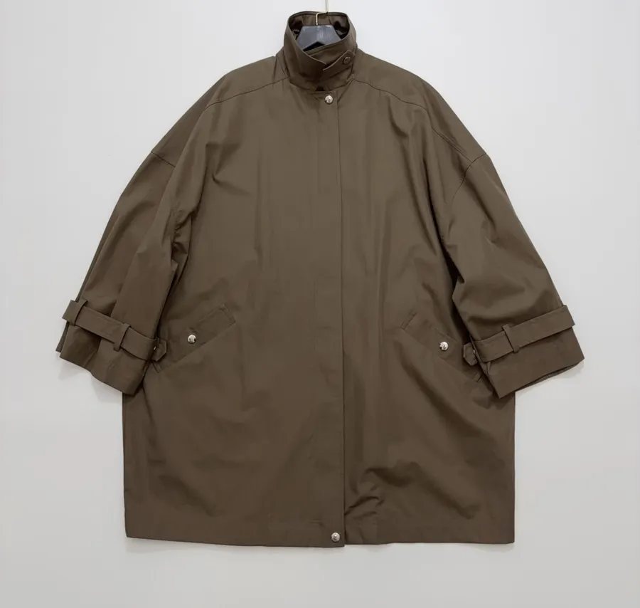 Totême Structured mid-length lightweight windbreaker with stand-up collar, zip front, and dropped shoulders in As Shown, product view