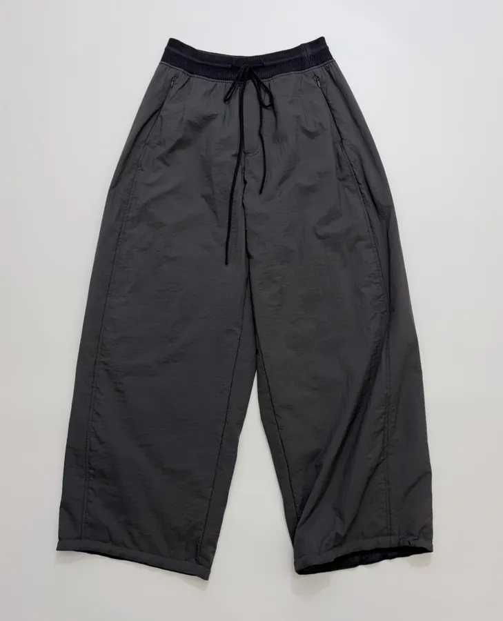 Lightweight warm cotton-style trousers with seaming details, drawstring waist, relaxed straight leg and tapered ankle in As Shown, product view 02