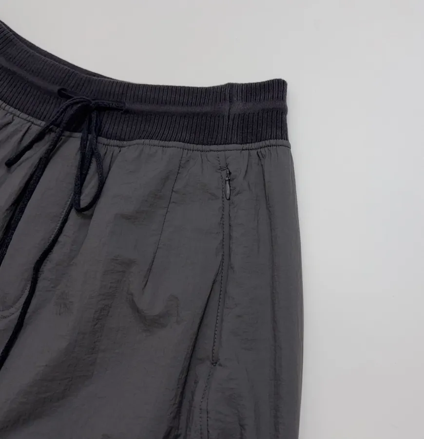 Lightweight warm cotton-style trousers with seaming details, drawstring waist, relaxed straight leg and tapered ankle in As Shown, product view 04