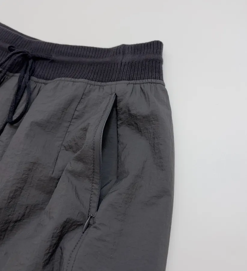 Lightweight warm cotton-style trousers with seaming details, drawstring waist, relaxed straight leg and tapered ankle in As Shown, product view 05
