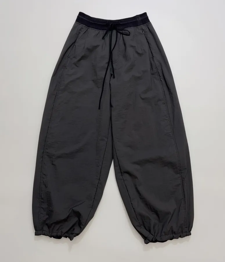 Lightweight warm cotton-style trousers with seaming details, drawstring waist, relaxed straight leg and tapered ankle in As Shown, product view 14