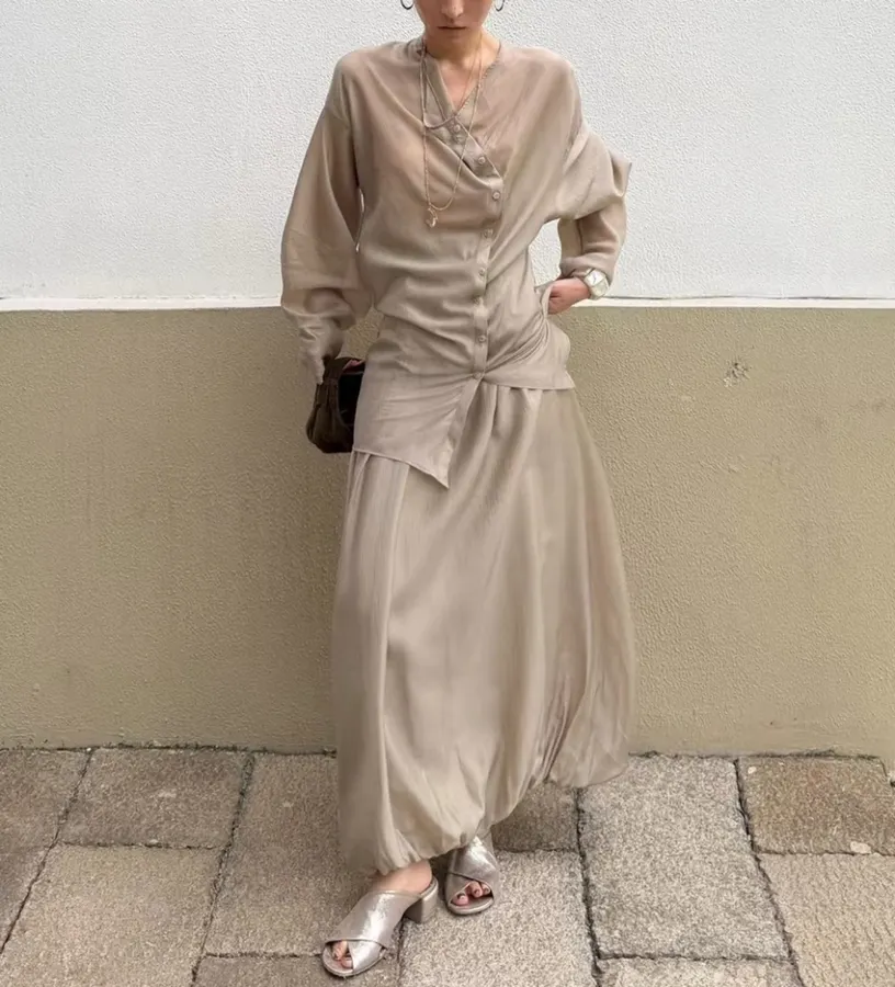RUOHAN Casual elastic-waist pleated skirt in As Shown, product view 18