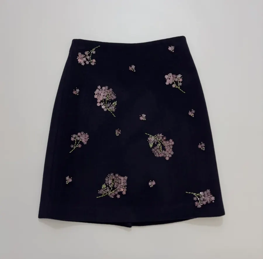 Black Floral-Embroidered A-Line Mini Skirt in Black, product view