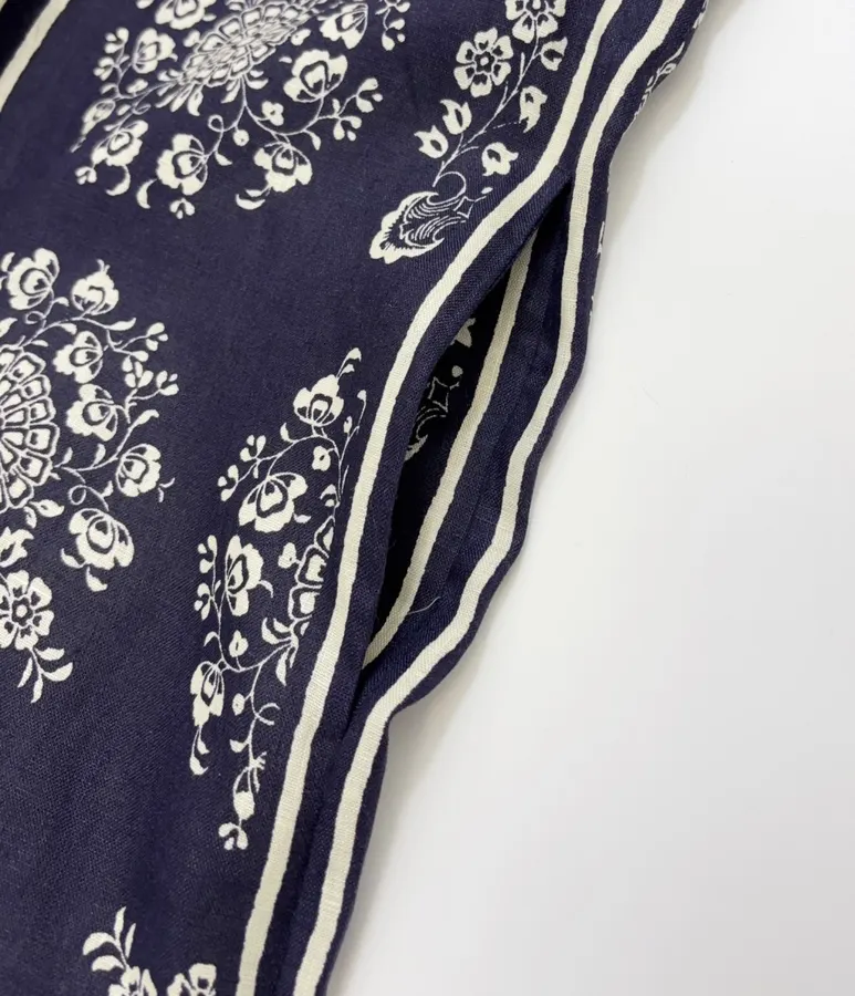 ALEMAIS Navy Floral-Print Short-Sleeve Belted Shirt Dress in Navy and Ivory, product view 07