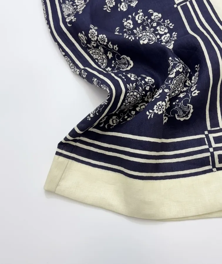 ALEMAIS Navy Floral-Print Short-Sleeve Belted Shirt Dress in Navy and Ivory, product view 11