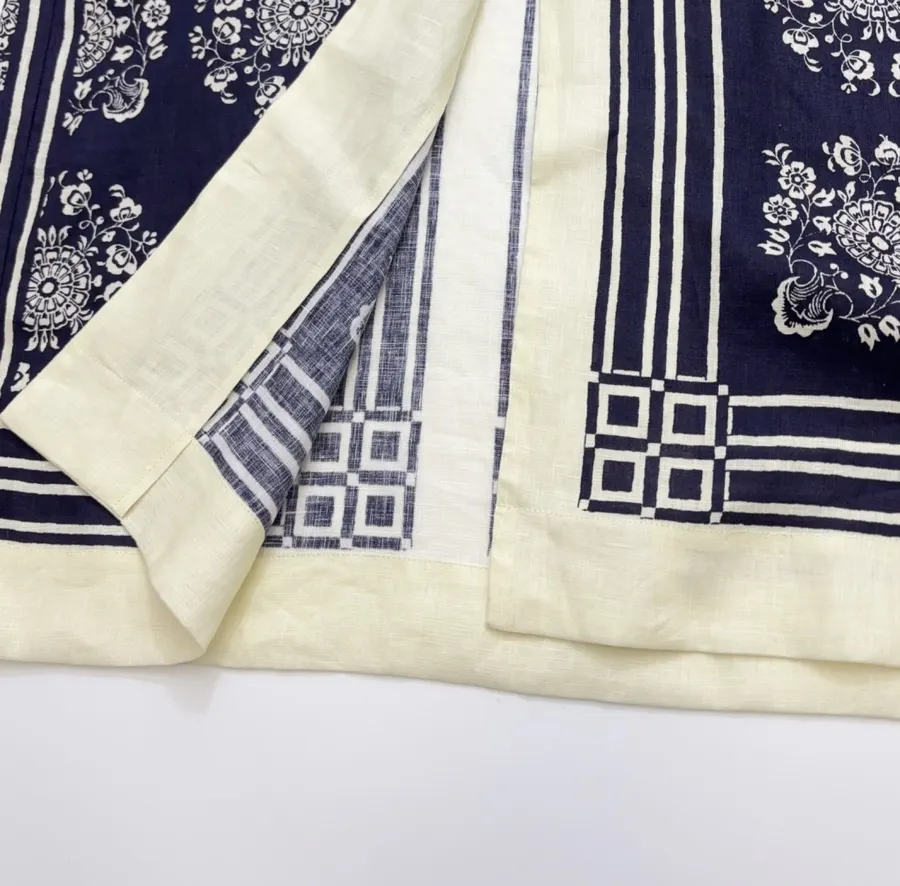 ALEMAIS Navy Floral-Print Short-Sleeve Belted Shirt Dress in Navy and Ivory, product view 14