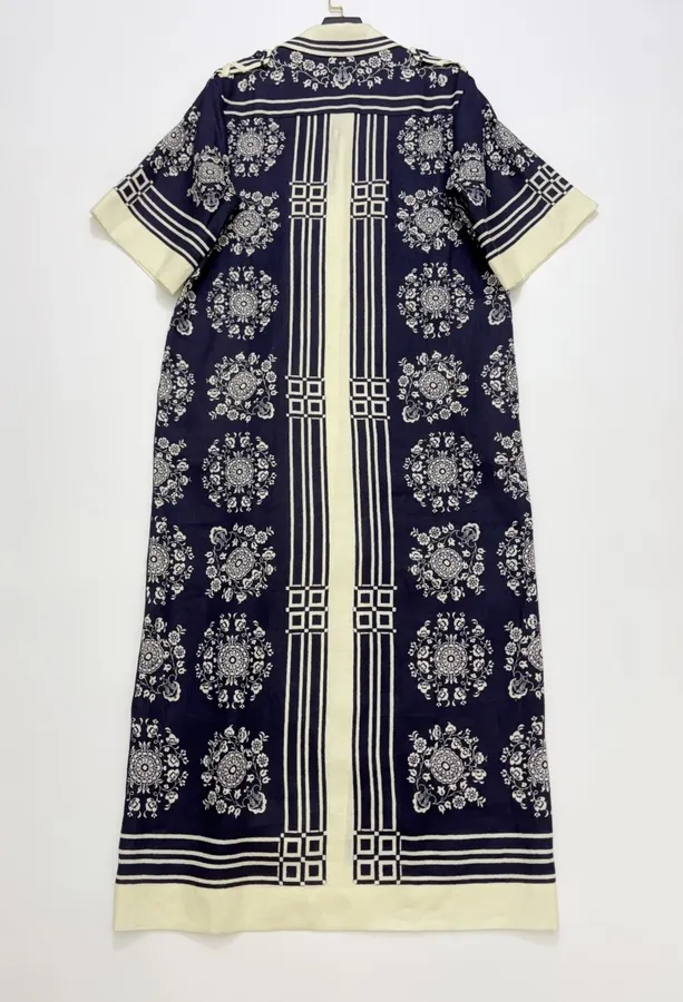 ALEMAIS Navy Floral-Print Short-Sleeve Belted Shirt Dress in Navy and Ivory, product view 15