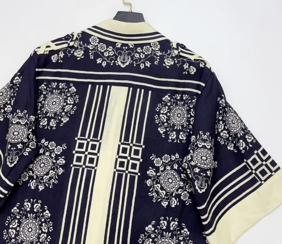 ALEMAIS Navy Floral-Print Short-Sleeve Belted Shirt Dress in Navy and Ivory, product view 16