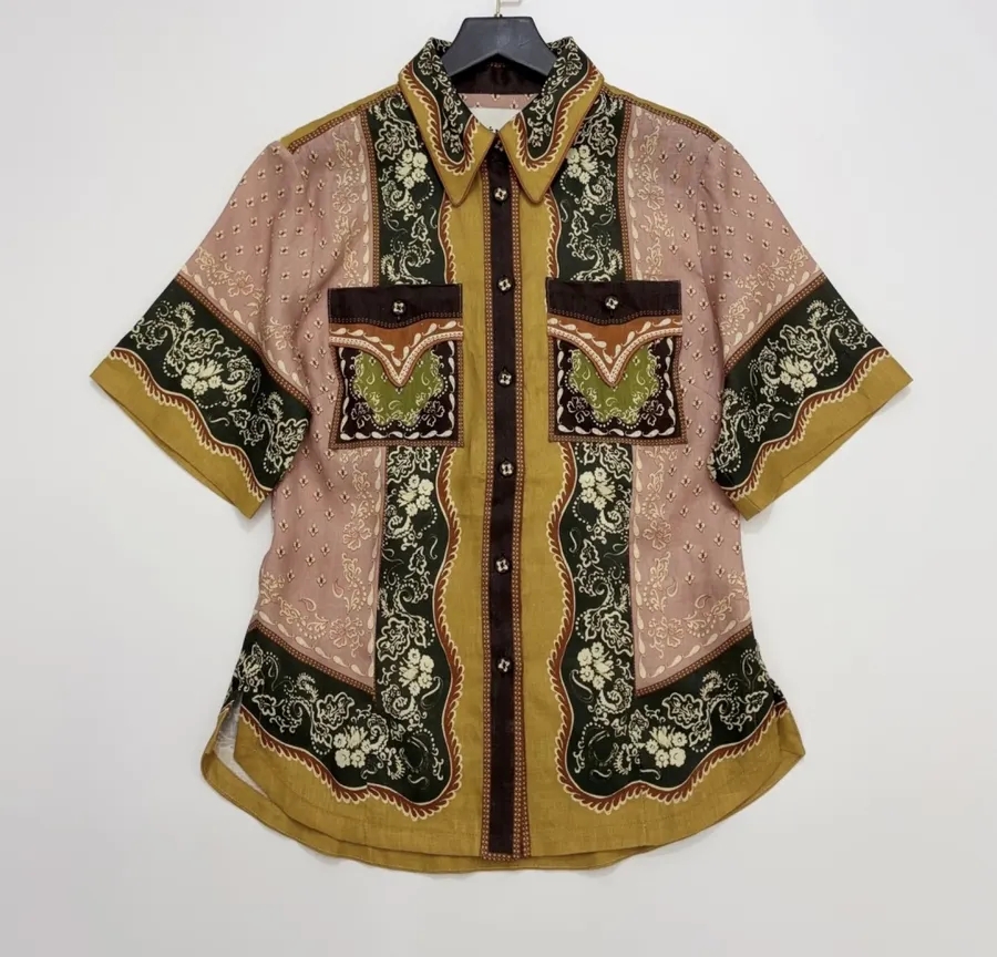 ALEMAIS Contrast-print short-sleeve shirt in As Shown, product view