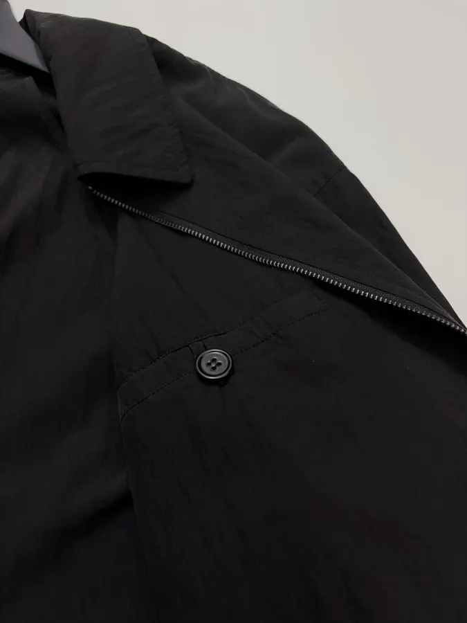 LEMAIRE Minimalist relaxed-fit zip-up jacket with natural crinkle texture and stand-up collar in As Shown, product view 14