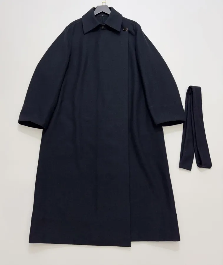 YOEY Navy Belted Short-Sleeve Long Coat in Navy, product view