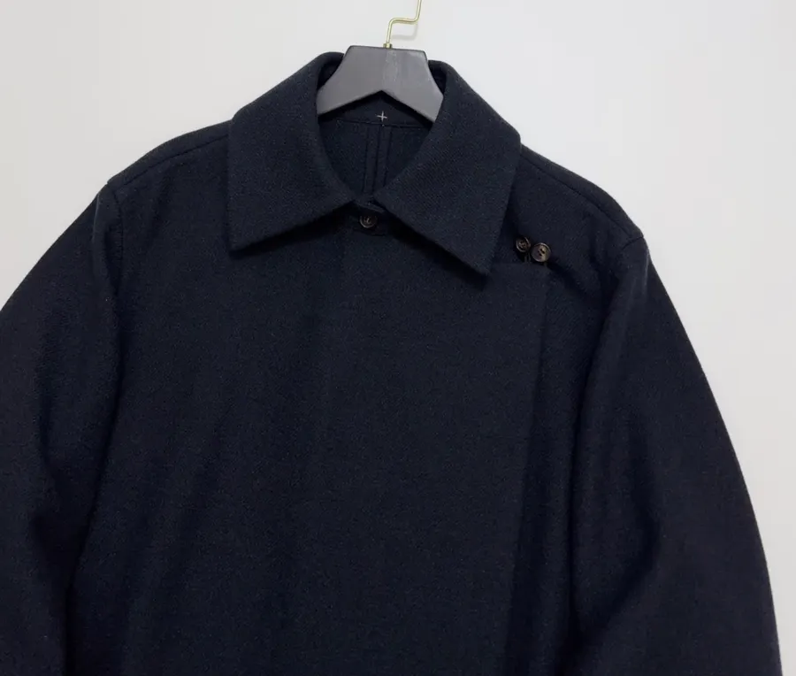YOEY Navy Belted Short-Sleeve Long Coat in Navy, product view 03