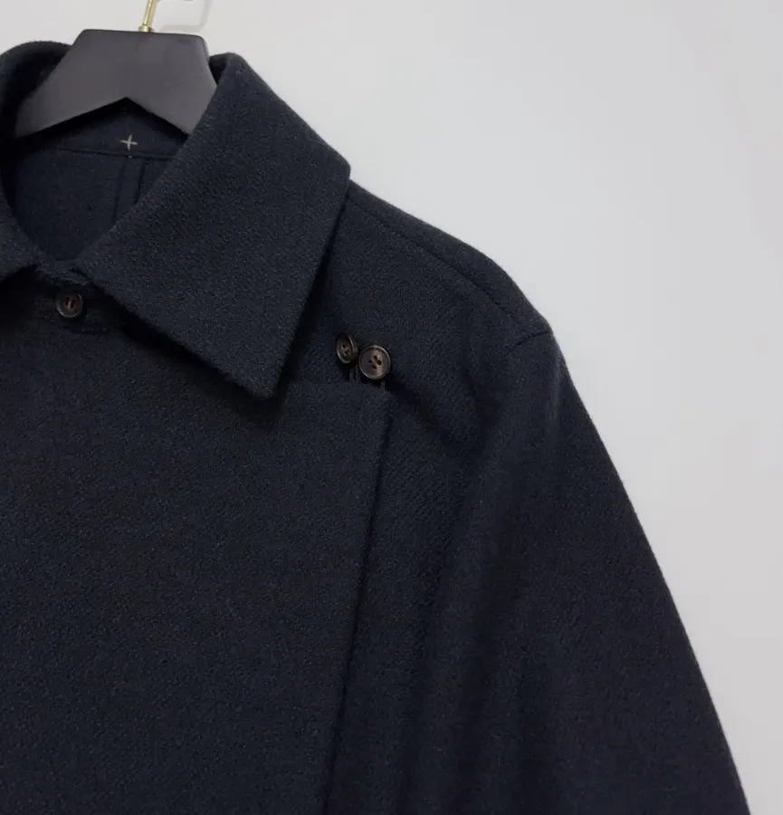 YOEY Navy Belted Short-Sleeve Long Coat in Navy, product view 04