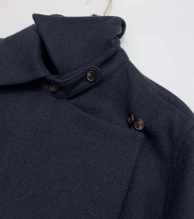 YOEY Navy Belted Short-Sleeve Long Coat in Navy, product view 05