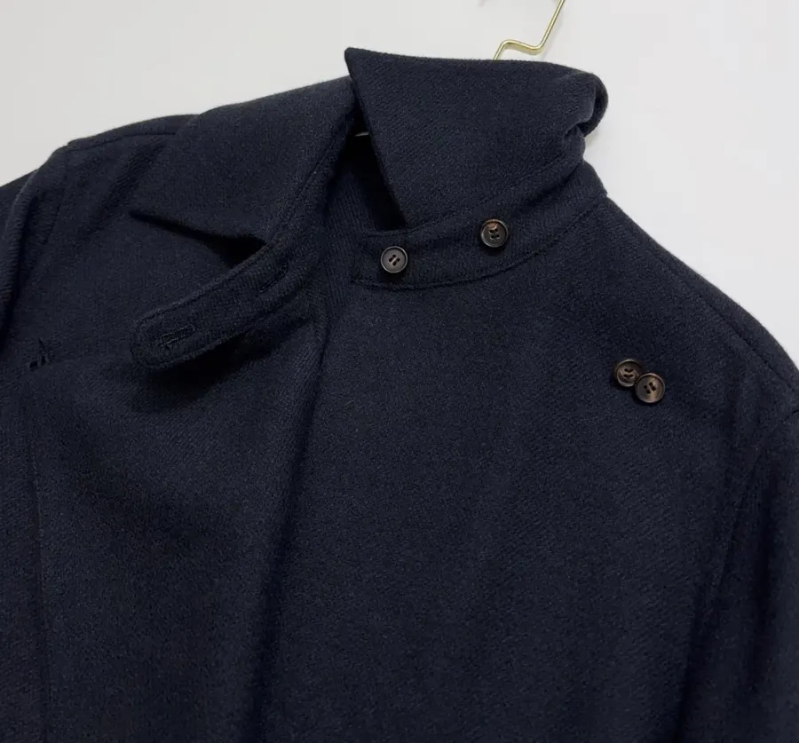 YOEY Navy Belted Short-Sleeve Long Coat in Navy, product view 06