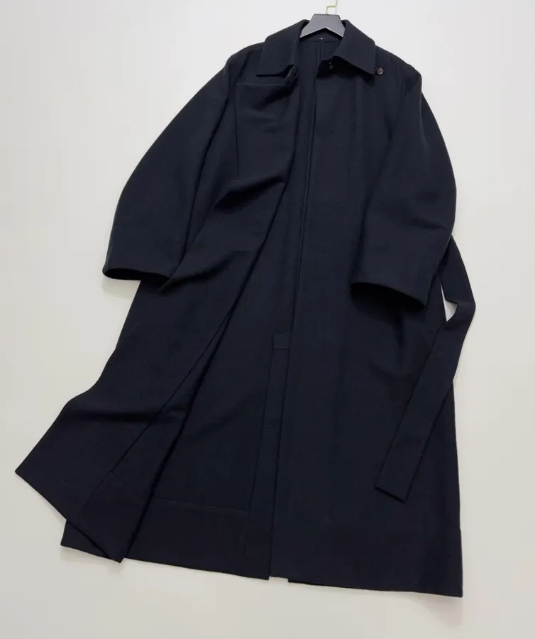 YOEY Navy Belted Short-Sleeve Long Coat in Navy, product view 14