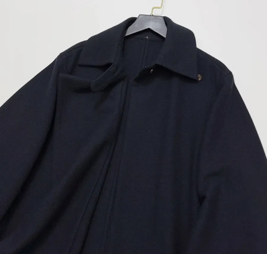 YOEY Navy Belted Short-Sleeve Long Coat in Navy, product view 17