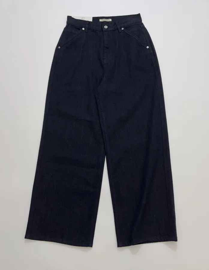 Minimalist retro dark-blue tailored wide-leg jeans with patch pockets in Navy, product view 02