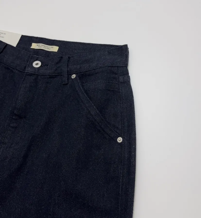 Minimalist retro dark-blue tailored wide-leg jeans with patch pockets in Navy, product view 04