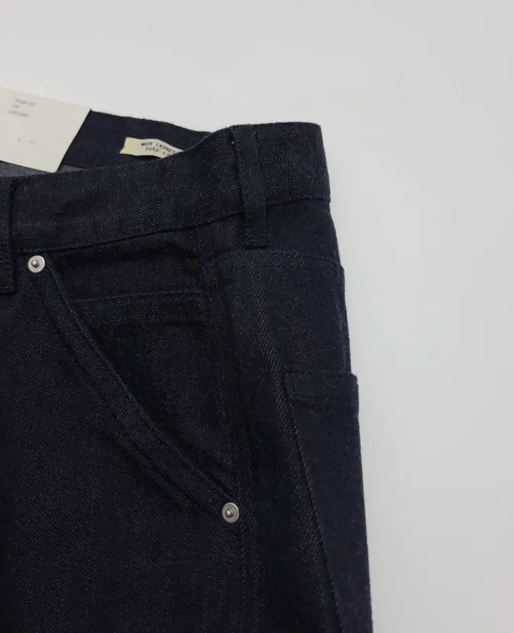 Minimalist retro dark-blue tailored wide-leg jeans with patch pockets in Navy, product view 07
