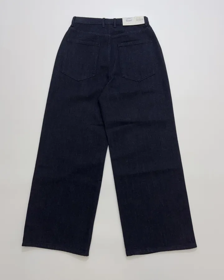 Minimalist retro dark-blue tailored wide-leg jeans with patch pockets in Navy, product view 14
