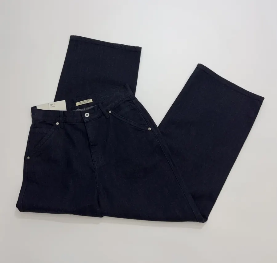 Minimalist retro dark-blue tailored wide-leg jeans with patch pockets in Navy, product view 17