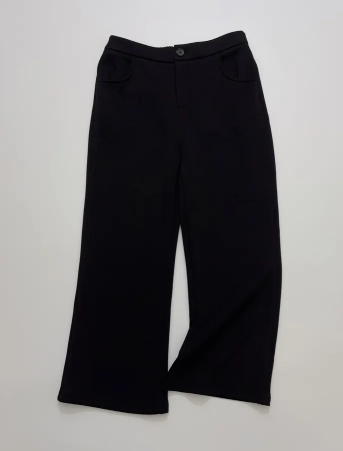 Minimalist classic black straight-leg stretch slim-fit brushed casual cropped pants in As Shown, product view 02