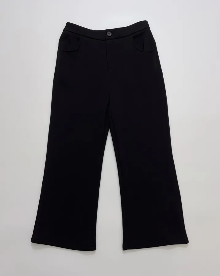 Minimalist classic black straight-leg stretch slim-fit brushed casual cropped pants in As Shown, product view 03