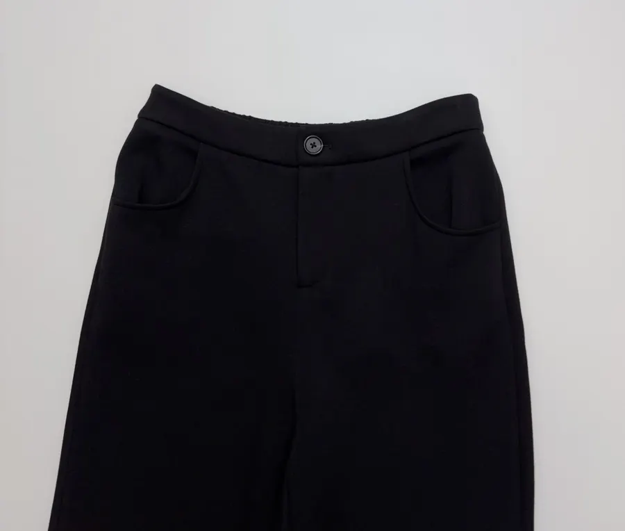 Minimalist classic black straight-leg stretch slim-fit brushed casual cropped pants in As Shown, product view 04
