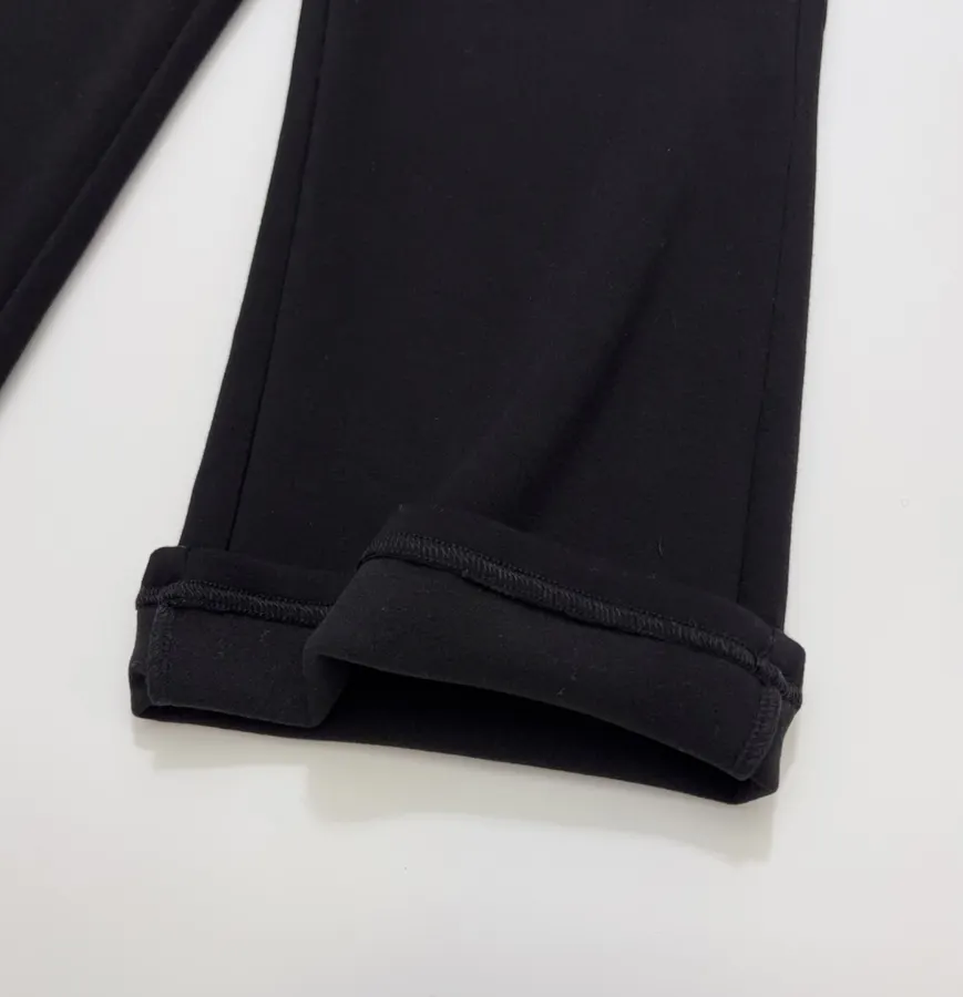 Minimalist classic black straight-leg stretch slim-fit brushed casual cropped pants in As Shown, product view 11