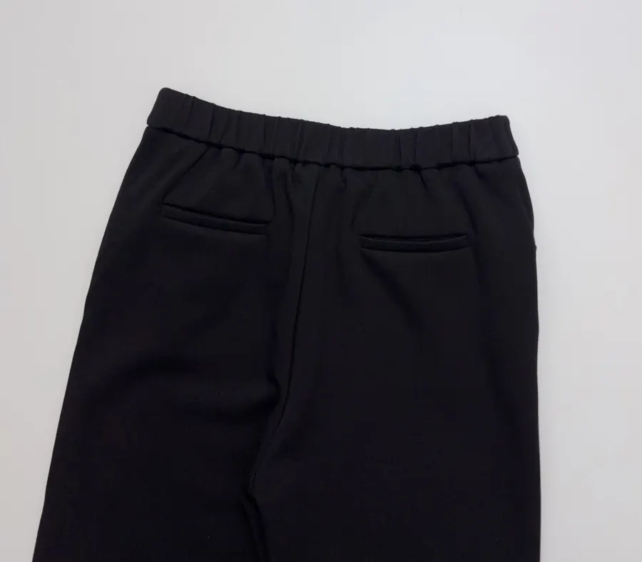 Minimalist classic black straight-leg stretch slim-fit brushed casual cropped pants in As Shown, product view 13