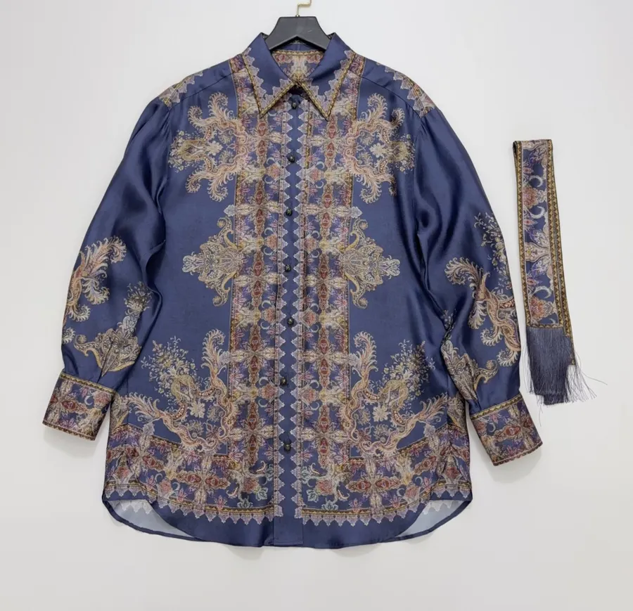 Zimmermann Indigo silk printed shirt in As Shown, product view