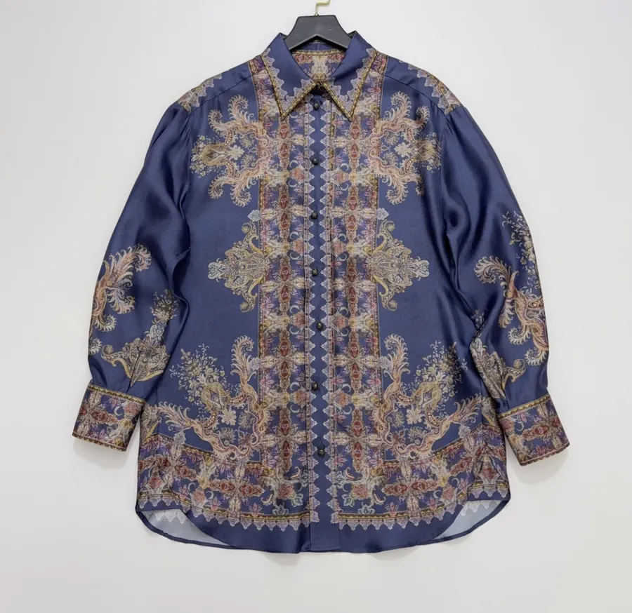 Zimmermann Indigo silk printed shirt in As Shown, product view 02