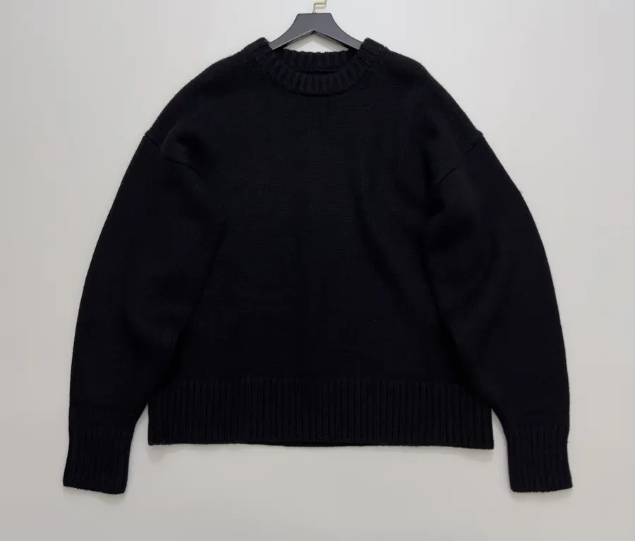 The Row Black: Thickened Cuffed Cashmere-Wool Sweater, Relaxed Silhouette, Long Sleeve in Black, product view