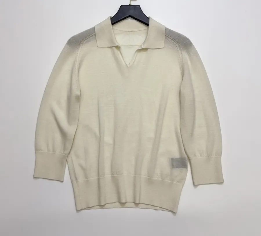 18-gauge cashmere polo top with 3/4 sleeves and collar in As Shown, product view 02